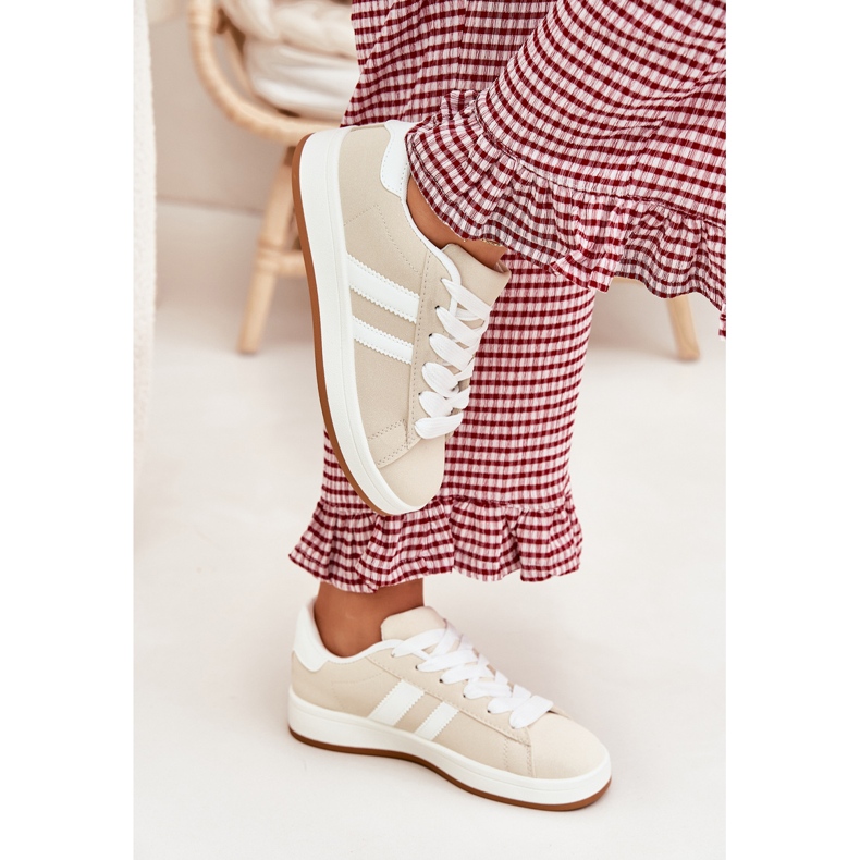 Frauen -Turnschuhe Sportschuhe mit Öko -Leder Beige 2