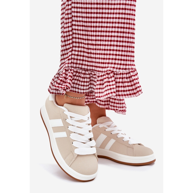 Frauen -Turnschuhe Sportschuhe mit Öko -Leder Beige 1