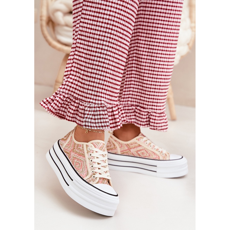 Niedrige Frauen -Turnschuhe auf der Plattform Pink rosa 2