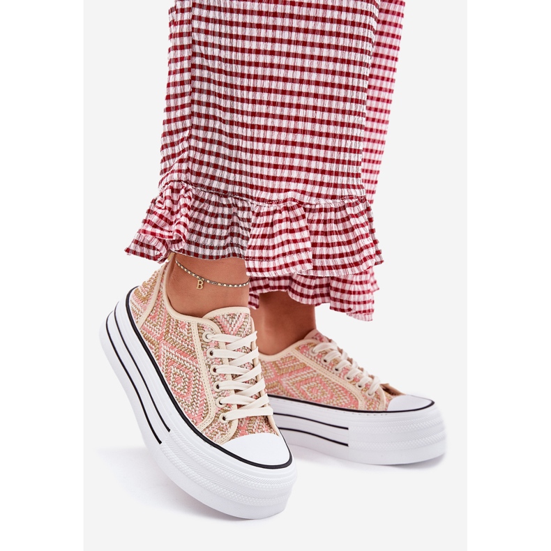 Niedrige Frauen -Turnschuhe auf der Plattform Pink rosa 1