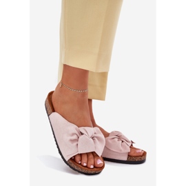 Damenflip Flops auf der Korksohle mit einem hellrosa Bogen 1