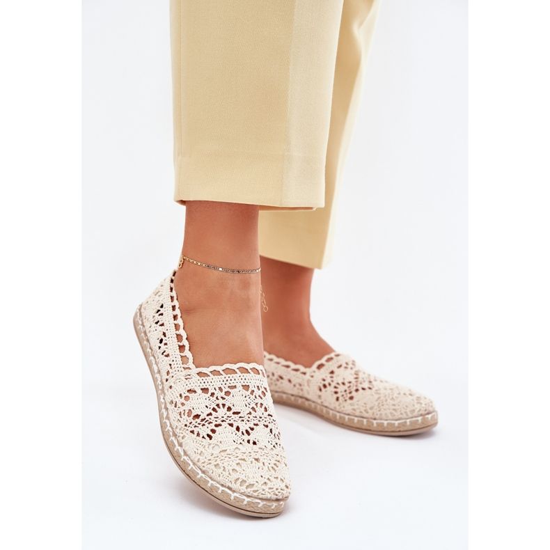 Beige Spitzenspitze Espadrilles 2