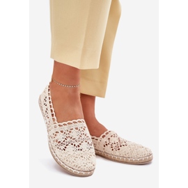 Beige Spitzenspitze Espadrilles 1