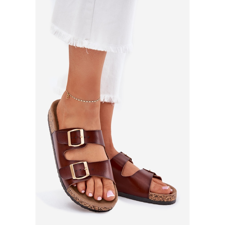 EVento Damenflip flops mit Ökoschnallen braunes Leder 1