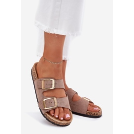 Damenflip flops mit goldenen ECO Wildleder beige 1