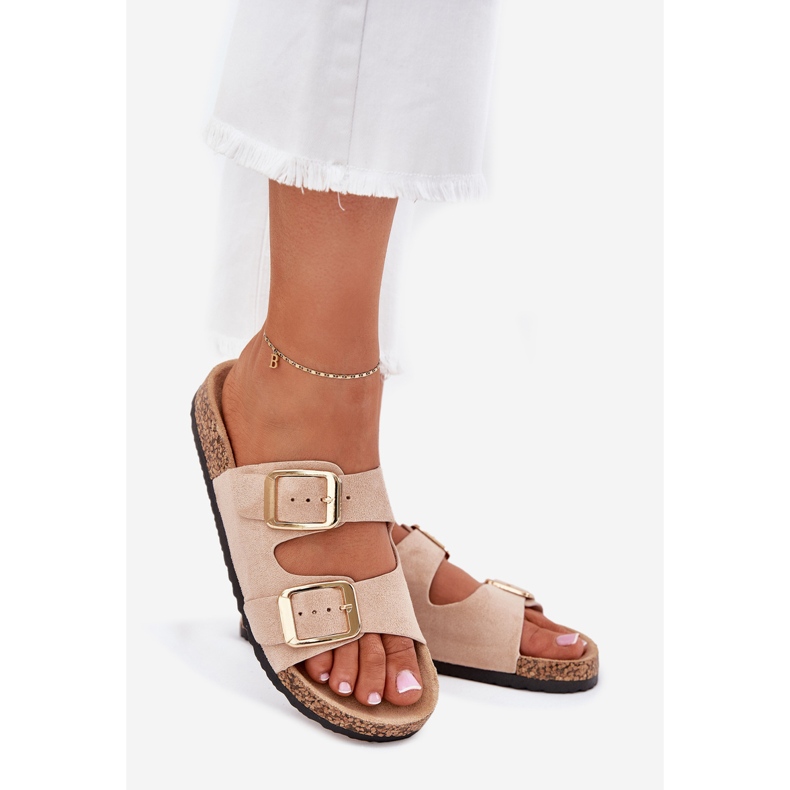 EVento Frauenflip flops mit Öko -Wildleder goldener beige Schnallen 1