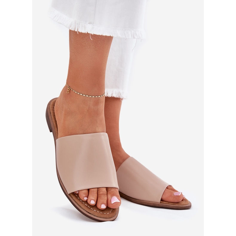 EVento Frauen Leder flach beige Flip Flops 1