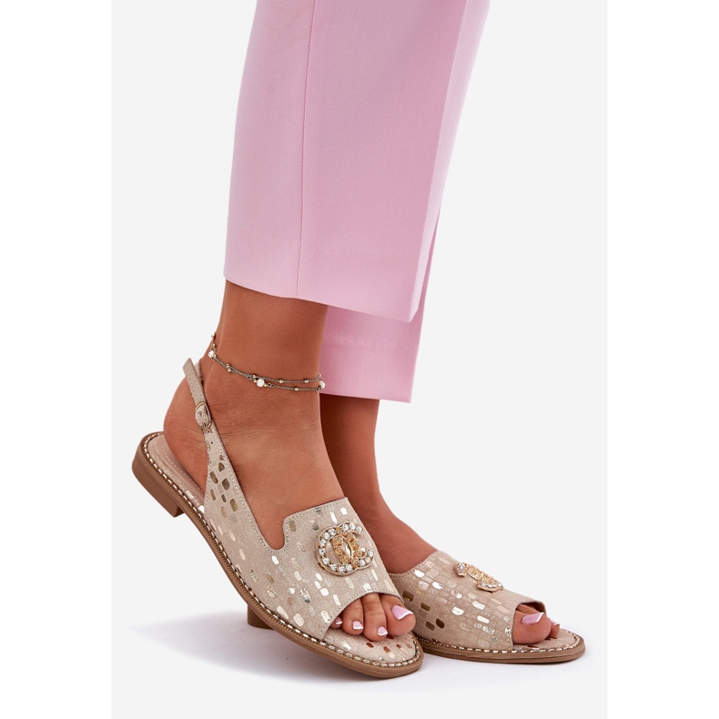 S.Barski Ledersandalen mit flacher Hakenverzierung golden 1