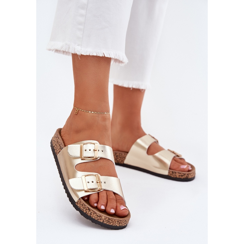 EVento Damenflip Flops mit Öko -Lederschnallen golden 2