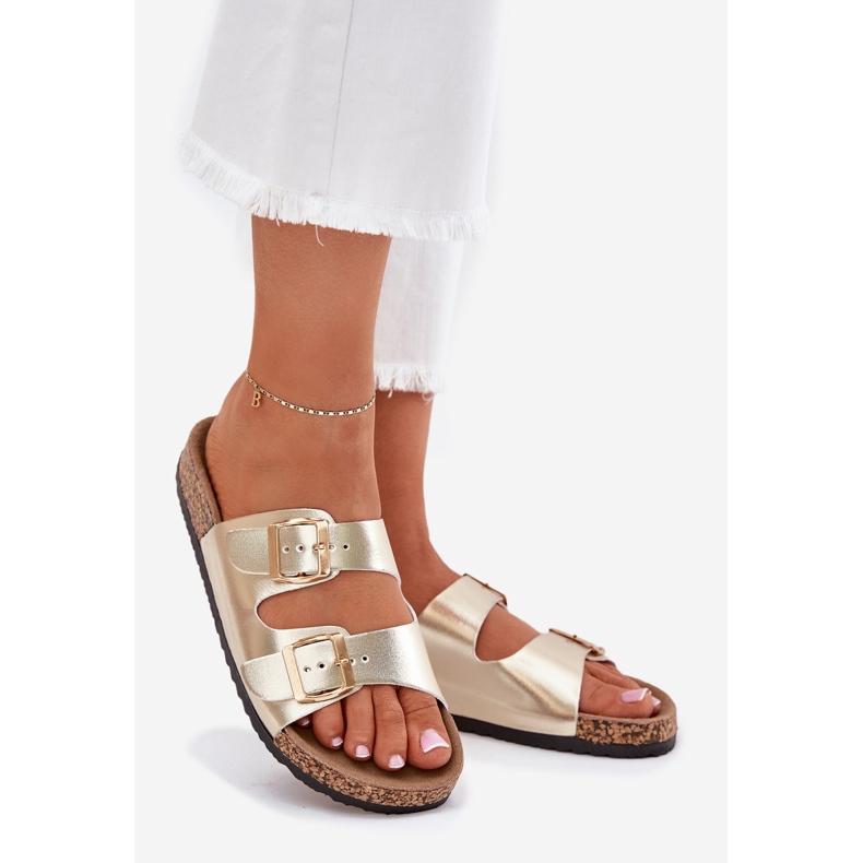 EVento Damenflip Flops mit Öko -Lederschnallen golden 1