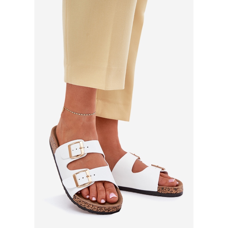 EVento Damenflip flops mit Ökoschnallen weißes Leder 1