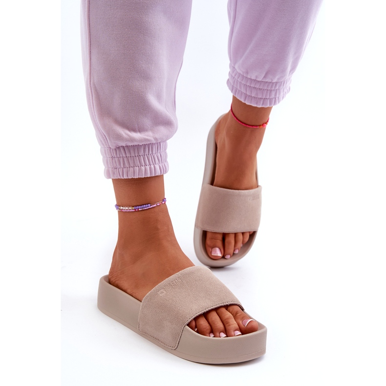 Damen-Slides aus Wildleder auf der Plattform Big Star NN274A671 Beige 2