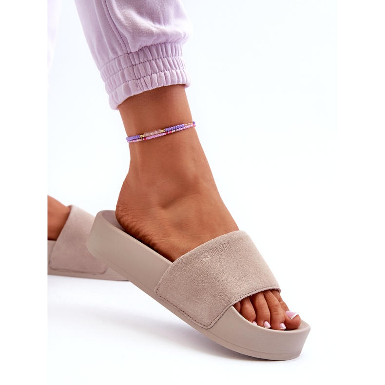 Damen-Slides aus Wildleder auf der Plattform Big Star NN274A671 Beige 3