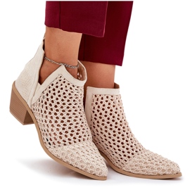 Openwork Women's High Heels mit Ausschnitten und hellen beige Zöpfen 4