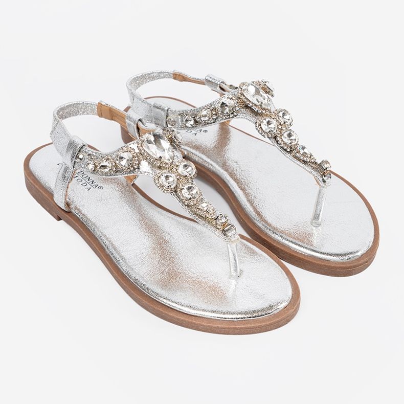 Shelvt Silber flache Sandalen mit Zirkonen silber- 2