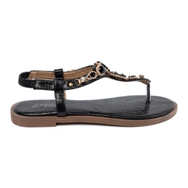 Shelvt Flache schwarze Sandalen mit Zirkonen 1