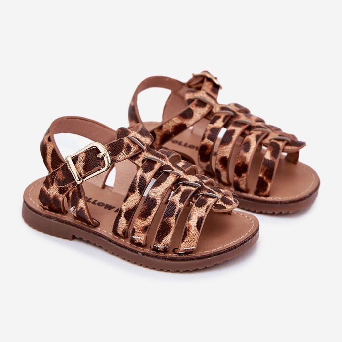 Kindersandalen mit Öko -Leder -Leopardendruck braun 1