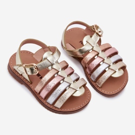 Kindersandalen von Mädchen mit Öko -Leder golden 1