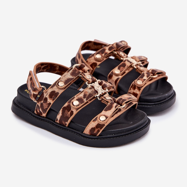 Mädchensandalen mit einem goldenen Detail Leopard braun 1