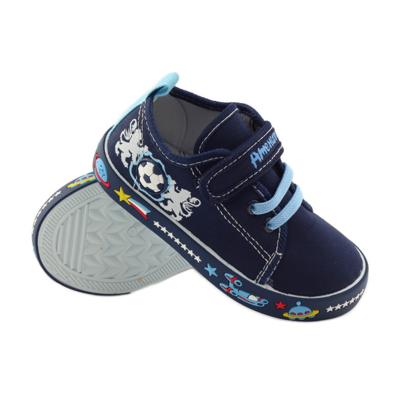 American Club Amerikanische Turnschuhe Sneakers Lederinnensohle marineblau blau weiß 3