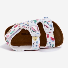 Kindersandalen auf einer Korkensohle mit Klammern weiße Früchte 4