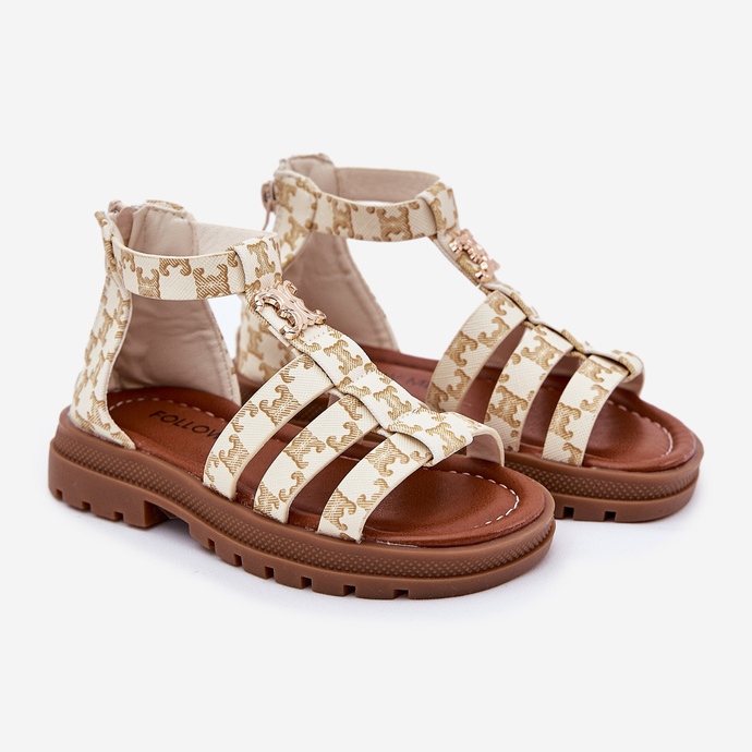 Mädchen Gladiator Sandalen mit goldenem Detail Beige 1