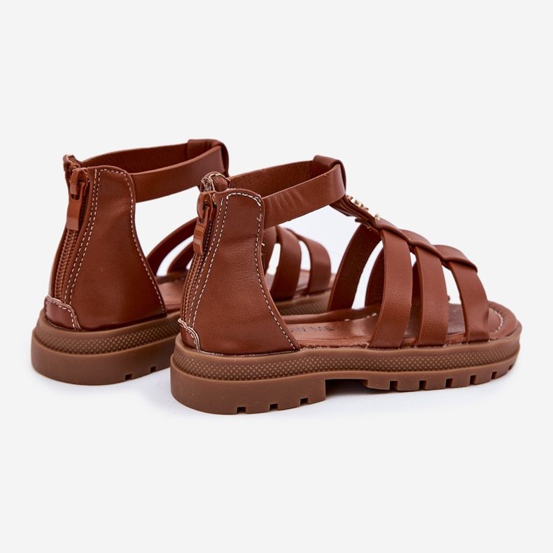 Mädchen Gladiator Sandalen mit goldenem Detail braun 2