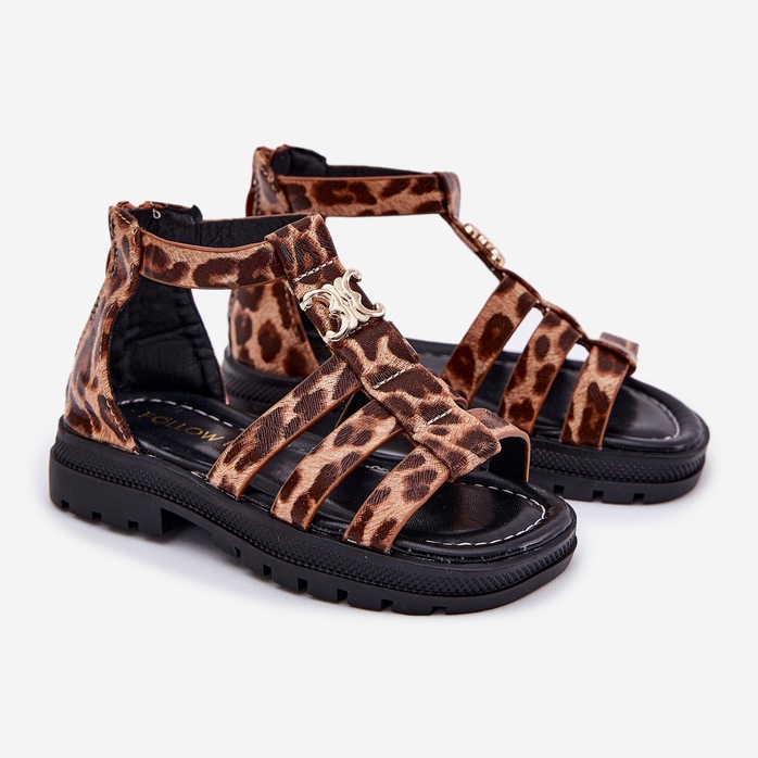 Mädchen -Gladiator -Sandalen mit einem goldenen Detail Leopard braun 1