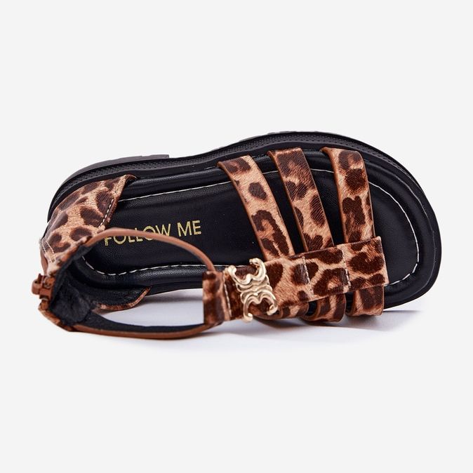 Mädchen -Gladiator -Sandalen mit einem goldenen Detail Leopard braun 2