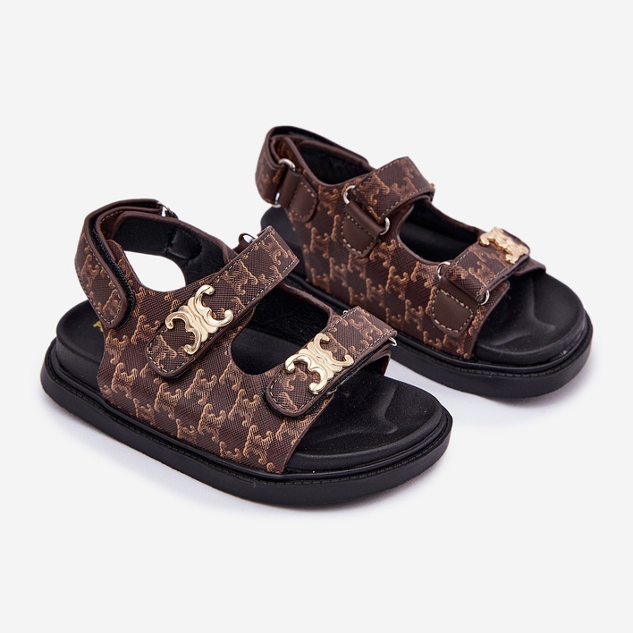 Kinderklett Sandalen mit goldenen Details braun 1