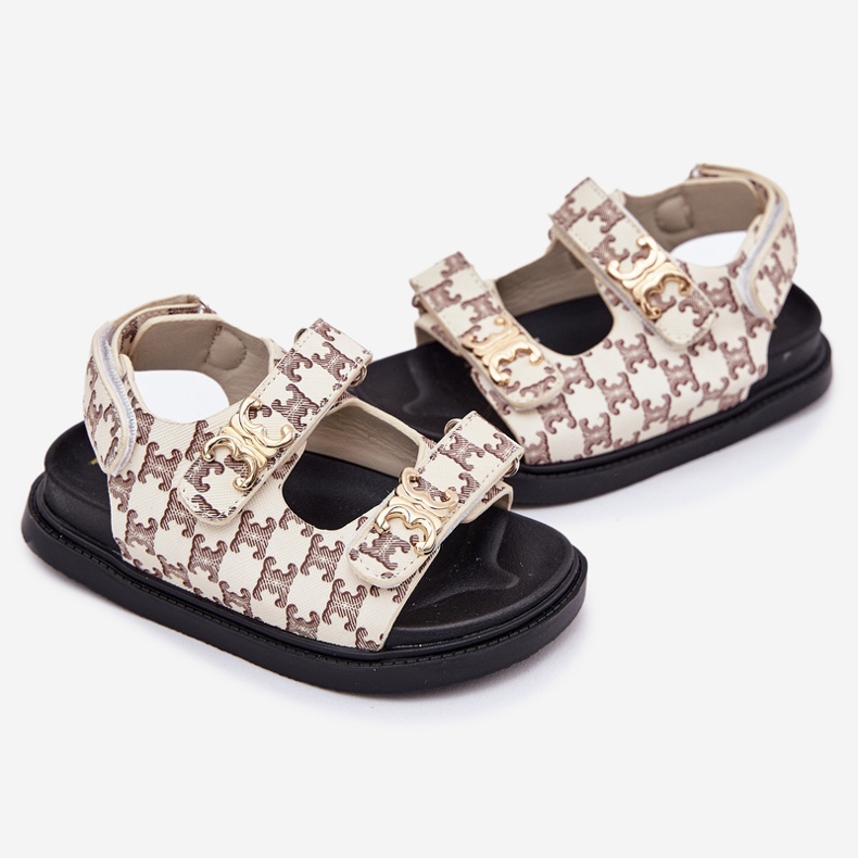 Kinderklett Sandalen mit goldenen Details Beige 2