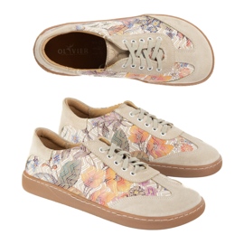 Barfuß Frauen Lederschuhe Olivier Eliza Beige Blumen 3