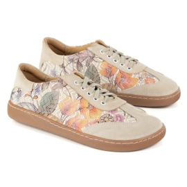 Barfuß Frauen Lederschuhe Olivier Eliza Beige Blumen 6