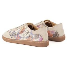 Barfuß Frauen Lederschuhe Olivier Eliza Beige Blumen 8