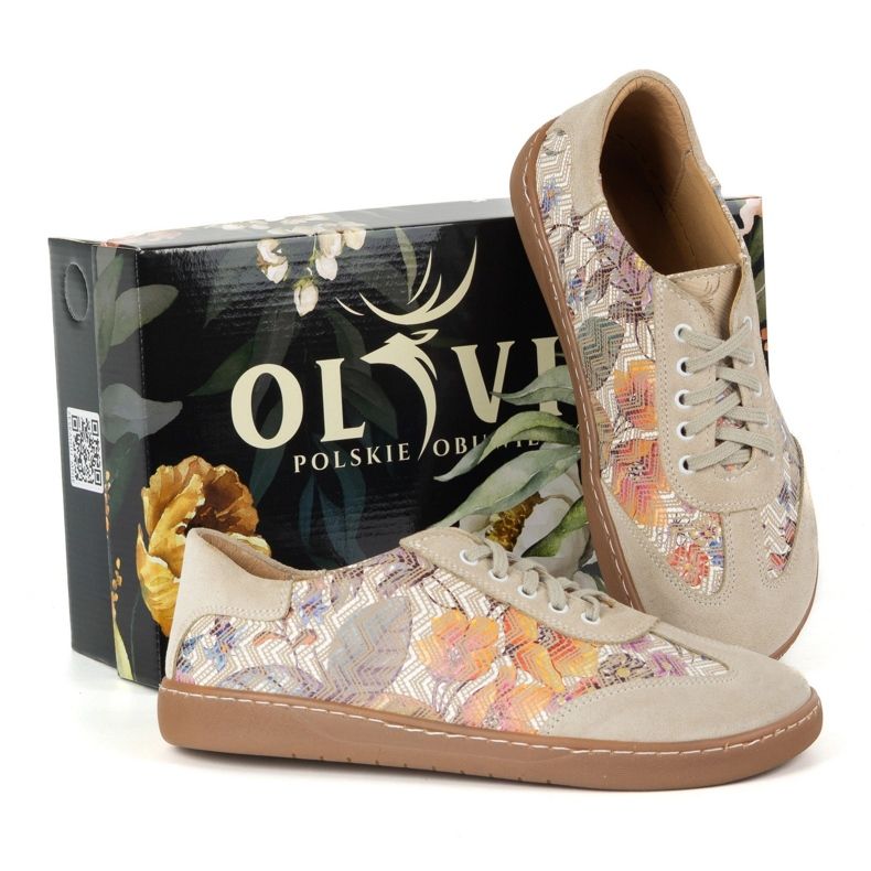 Barfuß Frauen Lederschuhe Olivier Eliza Beige Blumen 2