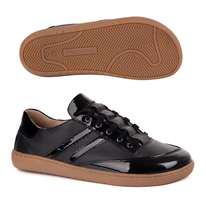 Turnschuhe barfuß Frauen Kaia Olivier - Anatomische Lederschuhe schwarzer Floter mit Lack 2