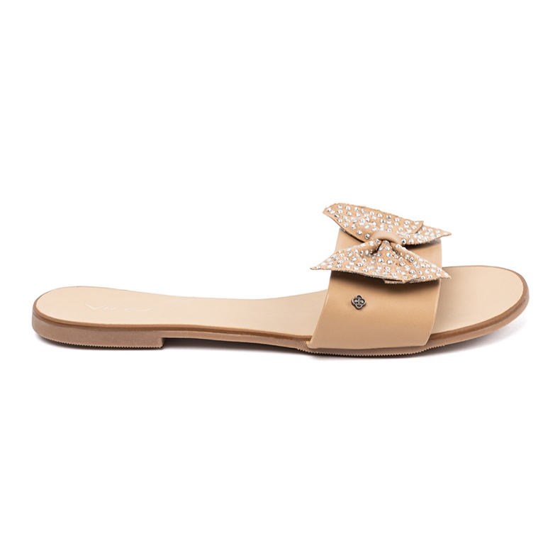Shelvt Beige Flip Flops mit einem Bug im Strasssteinen 1