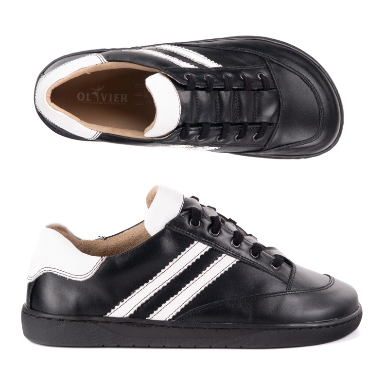 Turnschuhe barfuß Frauen Olivier schwarze Lederschuhe mit Weiß 1