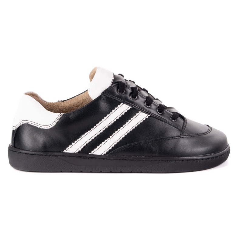 Turnschuhe barfuß Frauen Olivier schwarze Lederschuhe mit Weiß 2