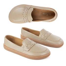 Olivier Barfuß -Inga -Slipper für Frauen mit einem breiten vorderen polnischen dunklen Beige 9