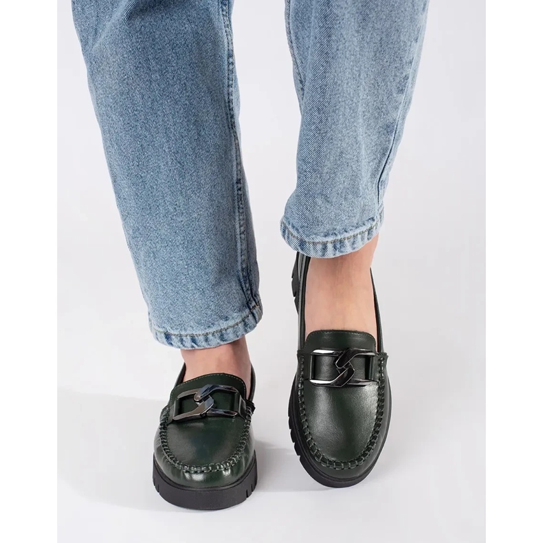 Sergio Leone Dunkelgrüne Slipper auf der Plattform 2