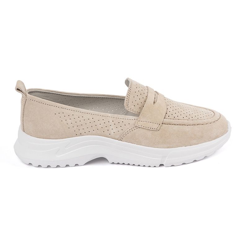 Goodin Leder beige Slipper auf der Plattform 1