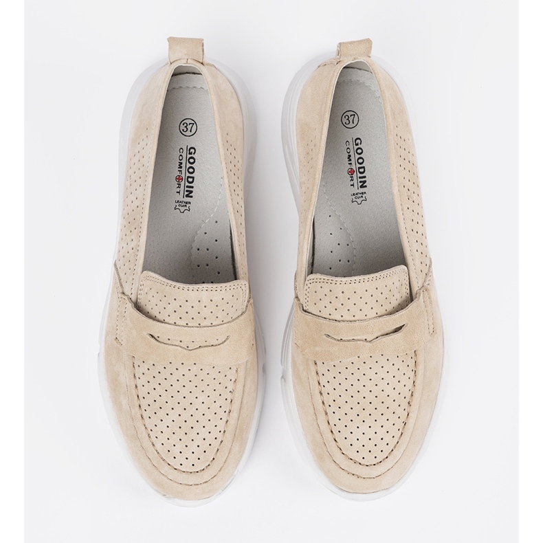 Goodin Leder beige Slipper auf der Plattform 2