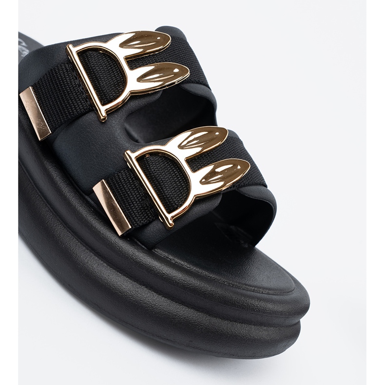 Seastar Hausschuhe mit goldenen Schnallen auf der Plattform schwarz 2