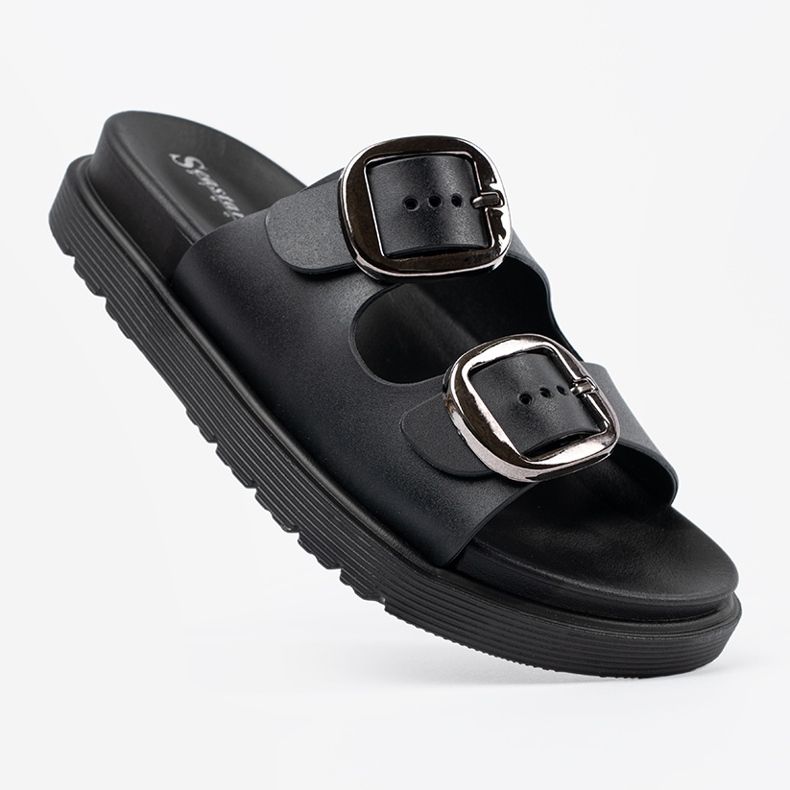 Seastar Schwarze Flip Flops mit silbernen Schnallen 1