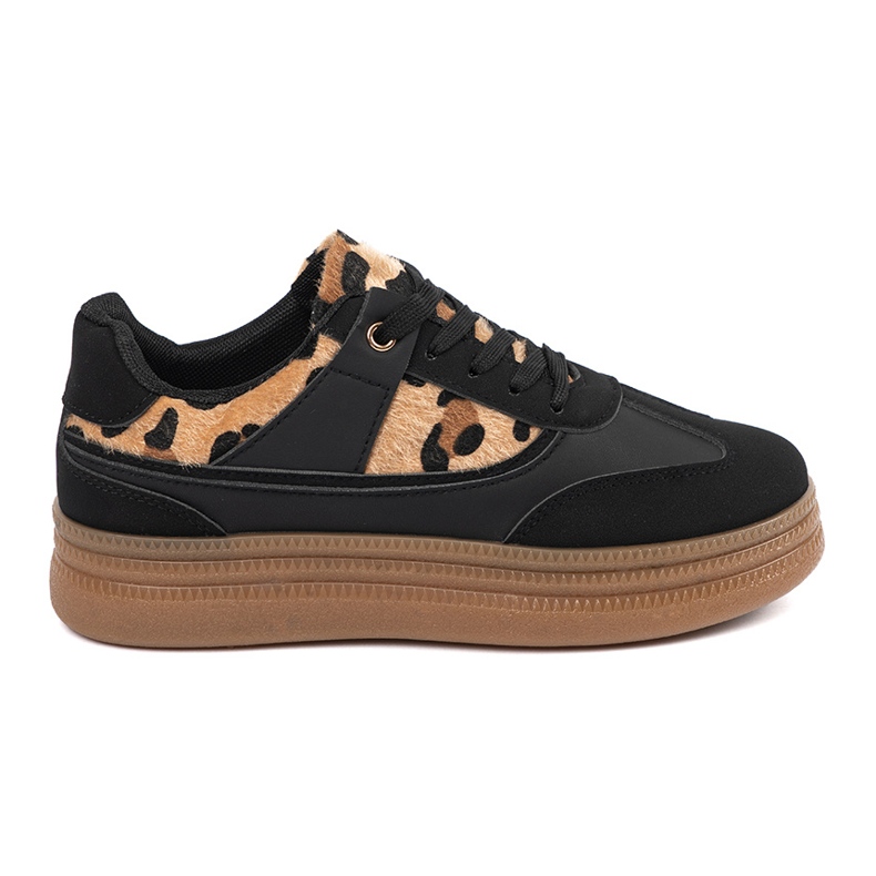 Schwarze Sneaker von Frauen mit Leopardendruckeinsätzen 2