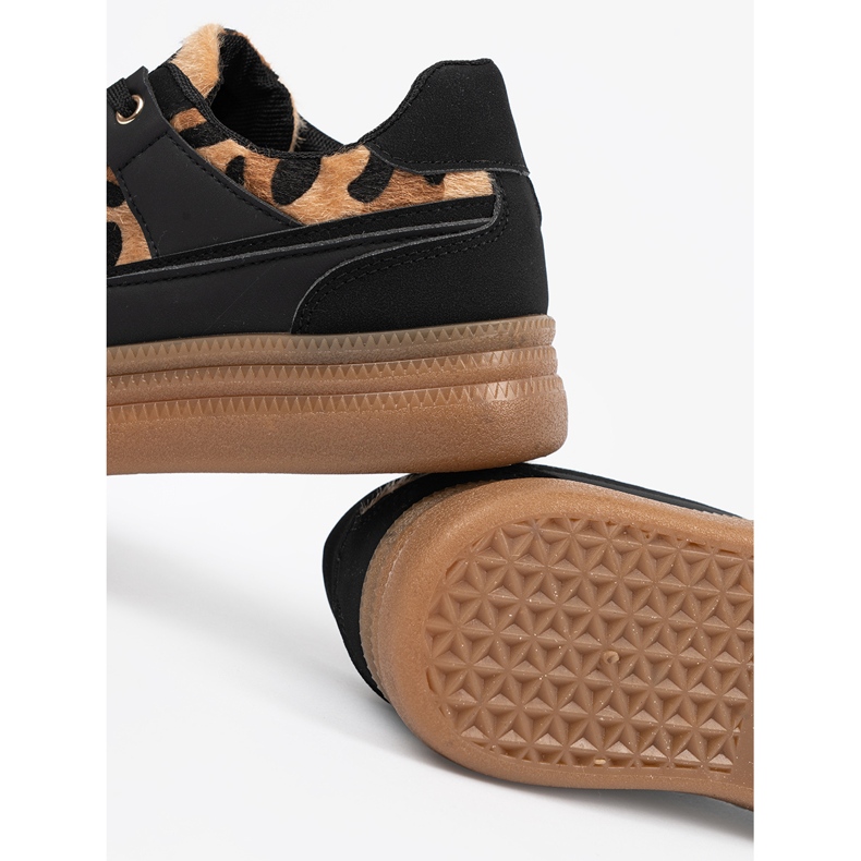 Schwarze Sneaker von Frauen mit Leopardendruckeinsätzen 1