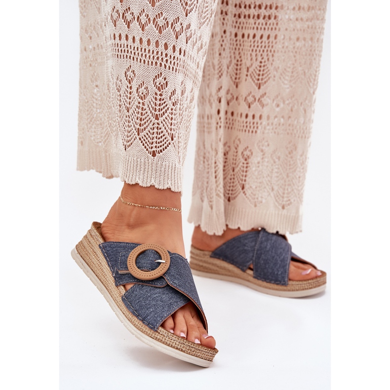 Frauenkeile mit einem dekorativen Inblu Rv000012 Blue Schnalle Blau 2