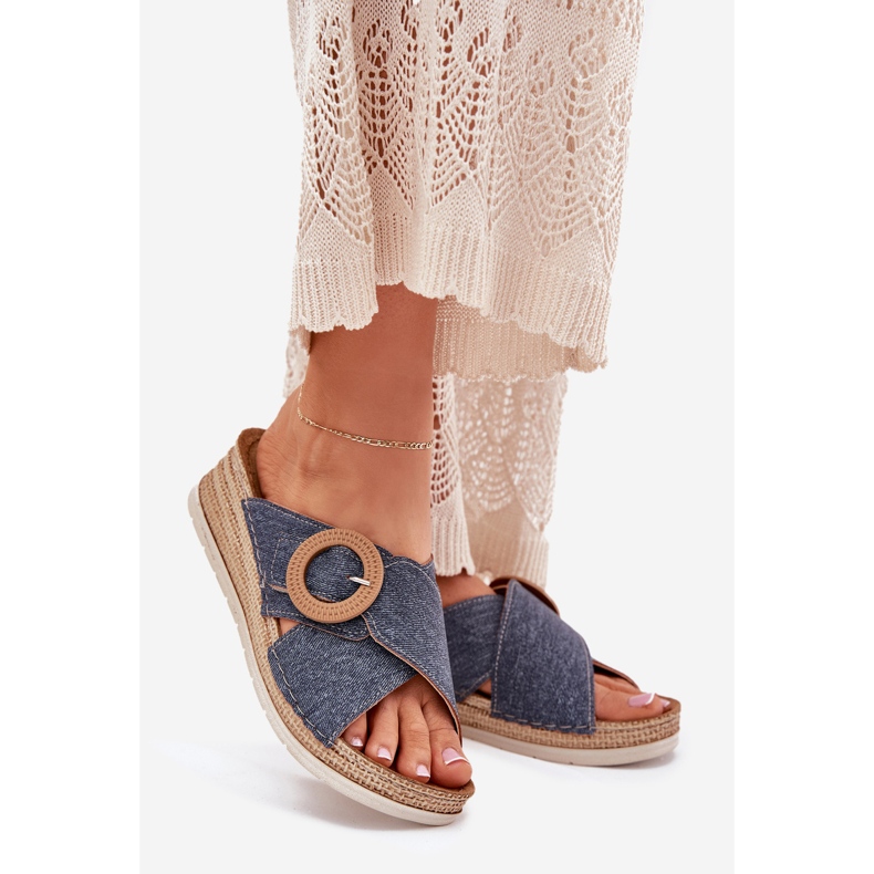 Frauenkeile mit einem dekorativen Inblu Rv000012 Blue Schnalle Blau 1