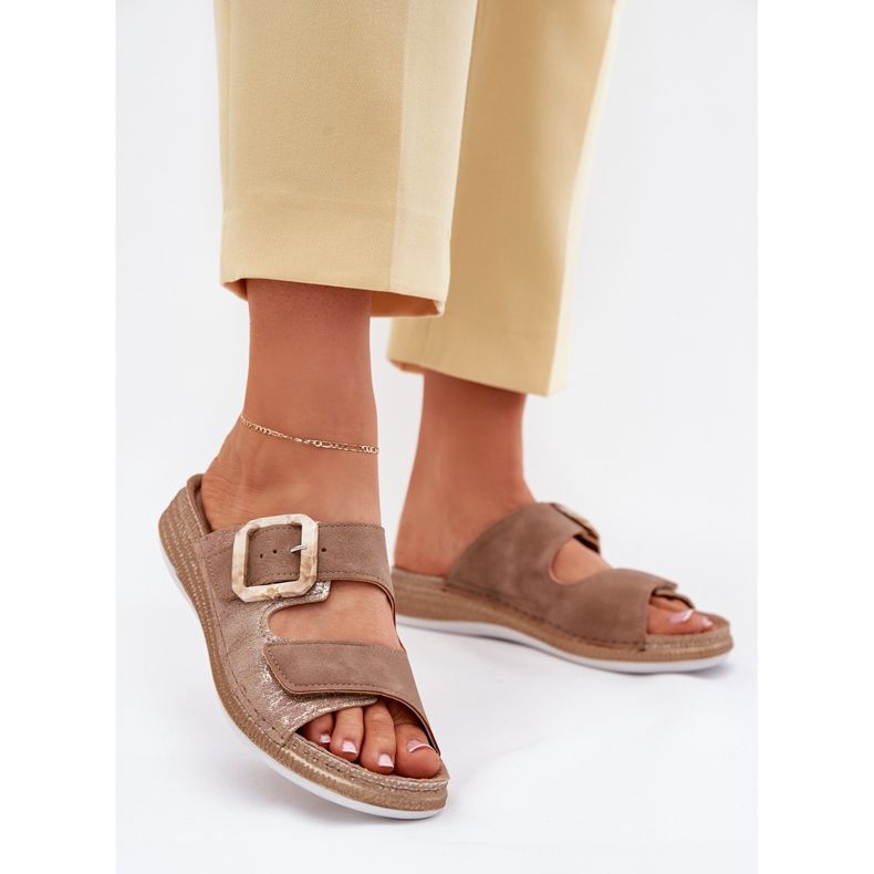 Damenflip Flops mit Schnalle und Klettverschluss inblu mk000013 braun 2